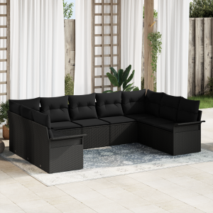vidaXL 9-delige lounge set voor in de tuin met kussens zwart poly rattan