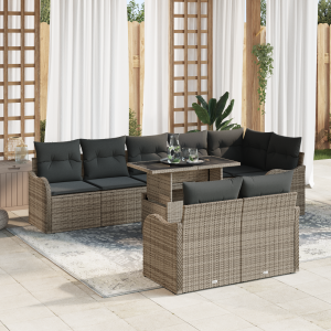 vidaXL Loungebankset met kussen 9 pcs Grijs Poly riet