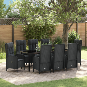vidaXL 9-delige Tuin Eettafel Set - Zwart Poly Rattan