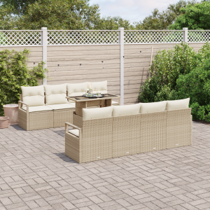 vidaXL Tuin Sofa Set met kussen 7 pcs Beige en Crème poly rattan