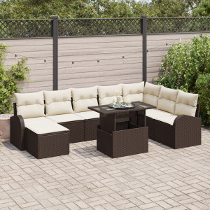 vidaXL 9-delige Tuin Sofa Set met Kussens Bruine Poly Rattan