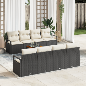 vidaXL 9-delige Tuin Sofa Set met Kussens Zwart van Poly Rattan en Acacia