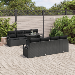vidaXL Tuin Sofa Set met opslag met kussen 9 pcs Zwart poly rattan