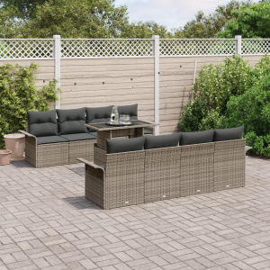 vidaXL Tuin Sofa Set met kussen met opslag 9 pcs Grijs Poly Rattan