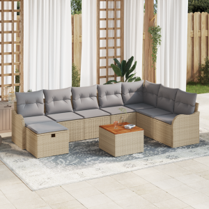 vidaXL 9-delige tuinbankset met kussens in beige poly rattan