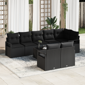 vidaXL Bankstel met kussen 9 pcs Zwart poly rattan
