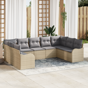 vidaXL Tuin Sofa Set met opslag 9 pcs beige en lichtgrijs poly rattan