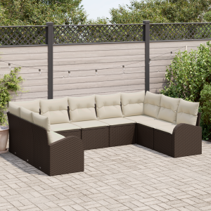 vidaXL Bankstel met kussen 9 pcs Bruin Poly Rattan