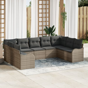 vidaXL 9-delige tuinhoekbankset met kussens - grijs poly rattan
