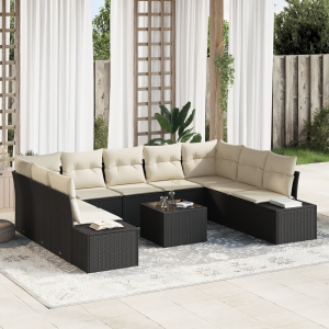 vidaXL Tuin Sofa Set met kussen 10 pcs Zwart poly rattan