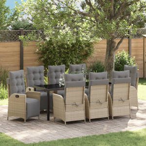 vidaXL 9-delige Tuinset Beige Poly Rattan
