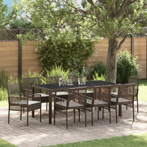 vidaXL Tuin eettafelset 9 pcs Bruin poly rattan