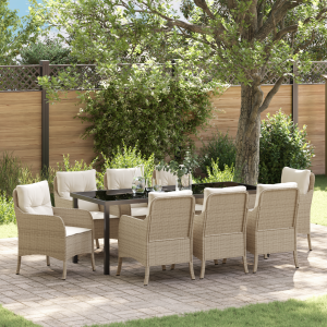 vidaXL 9-delige tuinset met kussens, beige poly rattan