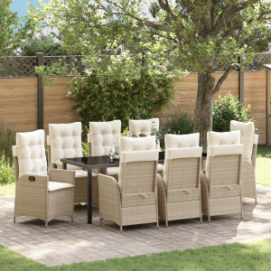 vidaXL 9-delige tuinset met kussens - Beige poly rattan