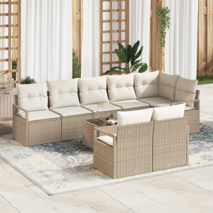vidaXL Bankstel met kussen 9 pcs Beige poly rattan