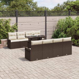 vidaXL Tuin Sofa Set met kussen met opslag 9 pcs Bruin Poly riet