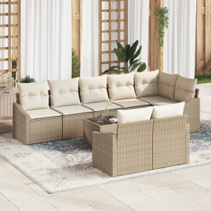 vidaXL Bankstel met kussen 9 pcs Beige poly rattan