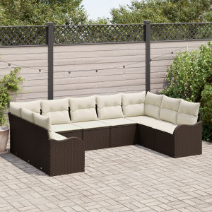 vidaXL Tuin Sofa Set met opslag 9 pcs Bruin en wit poly rattan