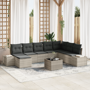 vidaXL Tuin Sofa Set met kussen 8 pcs Lichtgrijs poly rattan