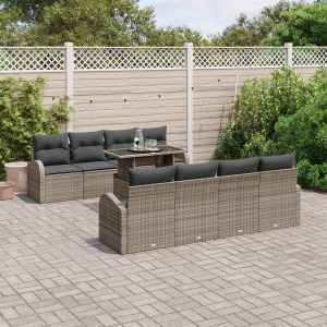vidaXL Tuin Sofa Set met kussen met opslag 9 pcs Grijs Poly Rattan