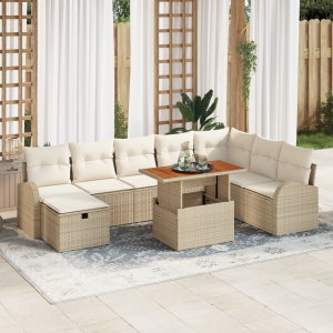 vidaXL 9-delige tuinset met kussens in Beige en Wit van Poly Rattan