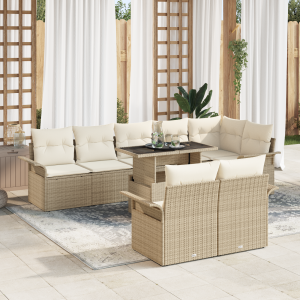 vidaXL Tuin Sofa Set met kussen 9 pcs Beige Poly riet