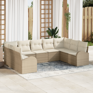vidaXL 9-delige tuinset met kussens in beige poly rattan