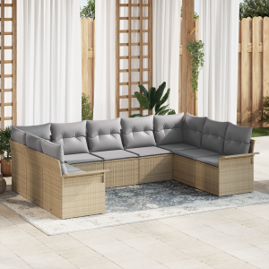 vidaXL Tuin Sofa Set met opslag 9 pcs Beige poly rattan