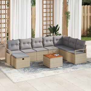 vidaXL 9-delige tuinset met kussens in beige poly rattan