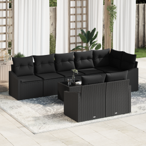 vidaXL Bankstel met kussen 9 pcs Zwart poly rattan