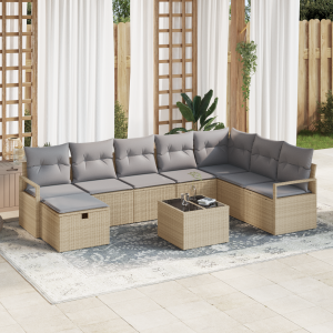 vidaXL Bankstel met kussen met opslag Beige en Licht Grijs poly rattan