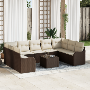 vidaXL Tuin Sofa Set met kussen 10 pcs Bruin en wit Poly riet