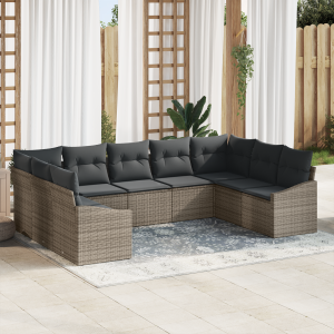 vidaXL Bankstel met kussen 9 pcs Grijs poly rattan
