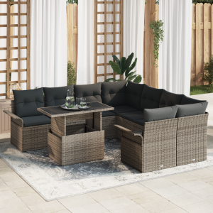 vidaXL Tuin Sofa Set met kussen met opslag 9 pcs Grijs Poly Rattan