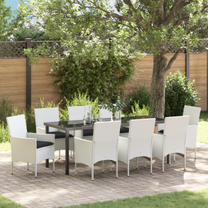 vidaXL 9-delige tuinset met kussens in het wit van poly rattan