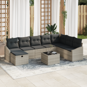 vidaXL Tuin Sofa Set met kussen met opslag 9 pcs poly rattan