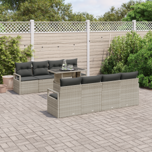vidaXL Tuin Sofa Set met opslag 9 pcs Lichtgrijs poly rattan