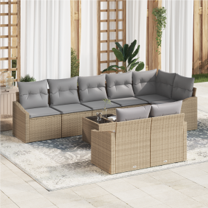 vidaXL Bankstel met kussen 9 pcs Beige poly rattan
