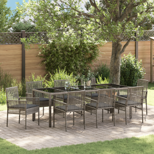vidaXL Tuin eettafelset 9 pcs Grijs poly rattan