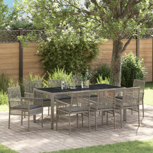 vidaXL Tuin eettafelset 9 pcs Grijs poly rattan