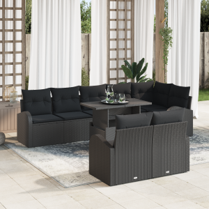 vidaXL Tuin Sofa Set met opslag met kussen 9 pcs Zwart poly rattan