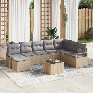 vidaXL Bankstel met kussen 9 pcs Beige poly rattan
