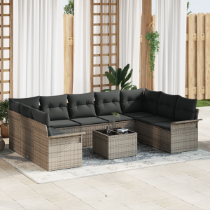 vidaXL Tuin Sofa Set met opslag 10 pcs Zwart poly rattan