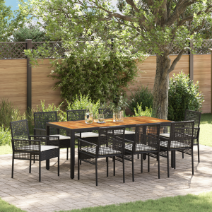 vidaXL Tuin eettafelset 9 pcs Zwart poly rattan
