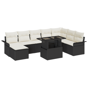 vidaXL Tuin Sofa Set met kussen met opslag 9 pcs Zwart en Crème