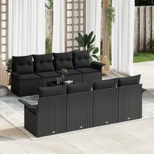 vidaXL Tuin Sofa Set met kussen 9 pcs Zwart poly rattan