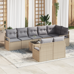 vidaXL Bankstel met kussen 9 pcs Beige poly rattan