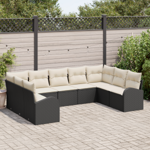 vidaXL Bankstel met kussen 9 pcs Zwart Poly Rattan