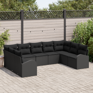 vidaXL Bankstel met kussen Zwart Poly Rattan