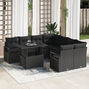 vidaXL Tuin Sofa Set met kussen 9 pcs Zwart poly rattan